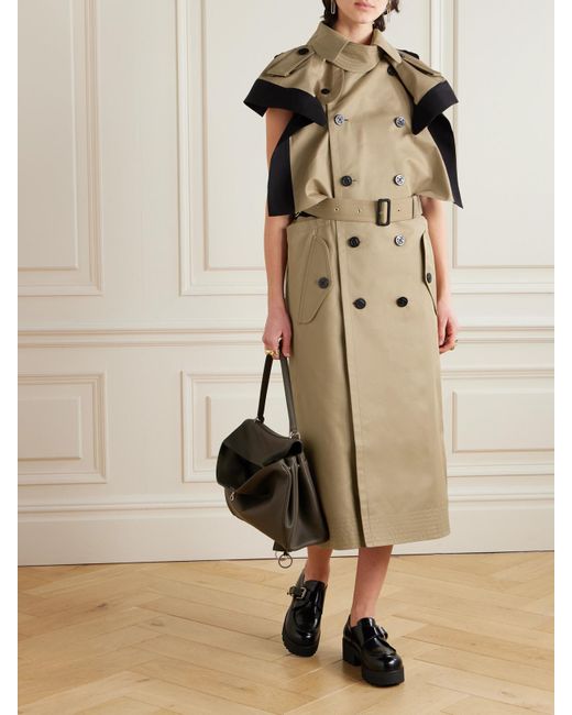 Sacai Natural Doppelreihiges Midikleid Aus Gabardine Aus Einer Baumwollmischung Mit Besätzen Aus Einer Seidenmischung