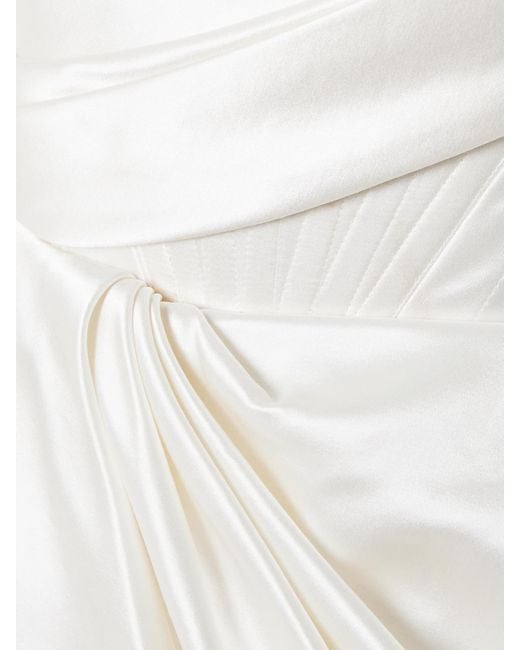 Alex Perry White Blair Asymmetric Draped Satin Gown