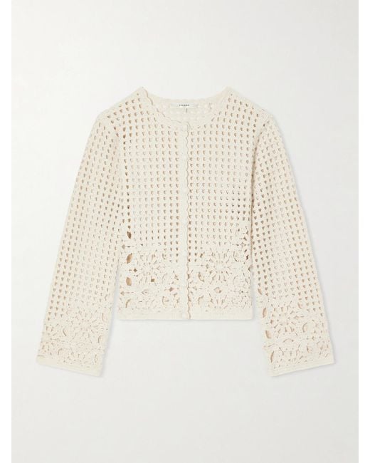 FRAME Natural The Postcard Crocheted Cotton Cardigan