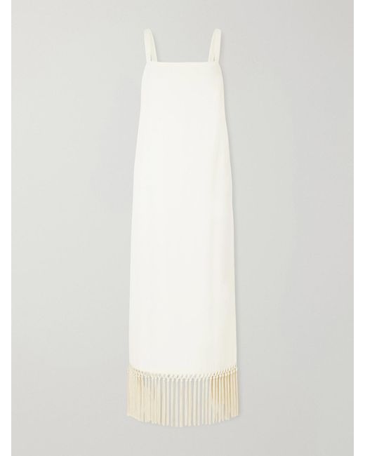 Taller Marmo White Palermo Fringed Crepe Midi Dress