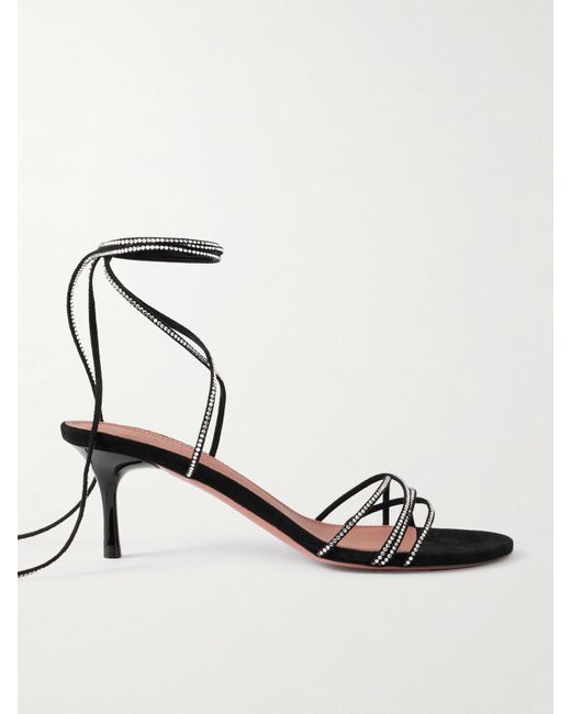AMINA MUADDI Metallic Lori Lace Up Sandalen Aus Veloursleder Mit Kristallen