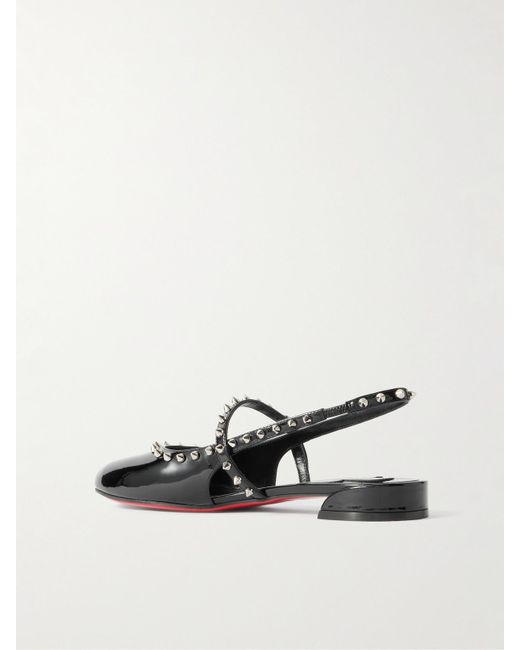 Christian Louboutin Black Sweet Janispikes Flache Slingback-Schuhe Aus Lackleder Mit Nieten