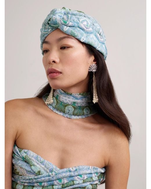 Missoni Blue Metallic Crochet-Knit Turban
