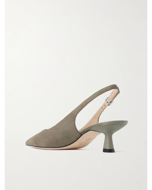 Stuart Weitzman Natural Stuart Sculpt Slingback-Pumps Aus Veloursleder Mit Lederbesatz