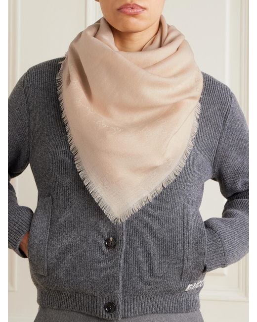 Gucci Natural Frayed Wool And Silk-Blend Jacquard Scarf