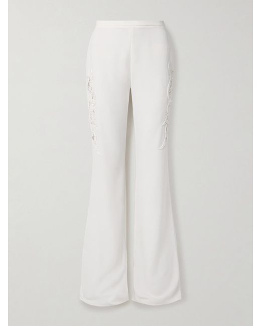 Zuhair Murad White Schlaghose Aus Cady Mit Verzierungen