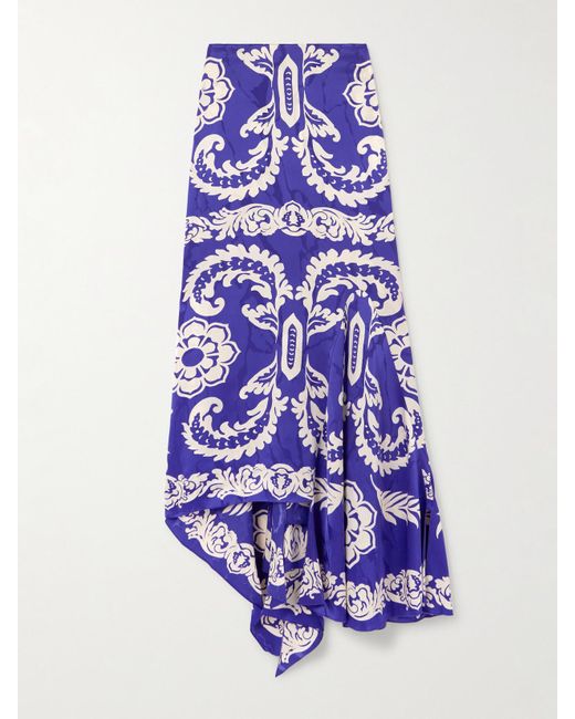 Etro Purple Asymmetric Printed Satin Maxi Skirt