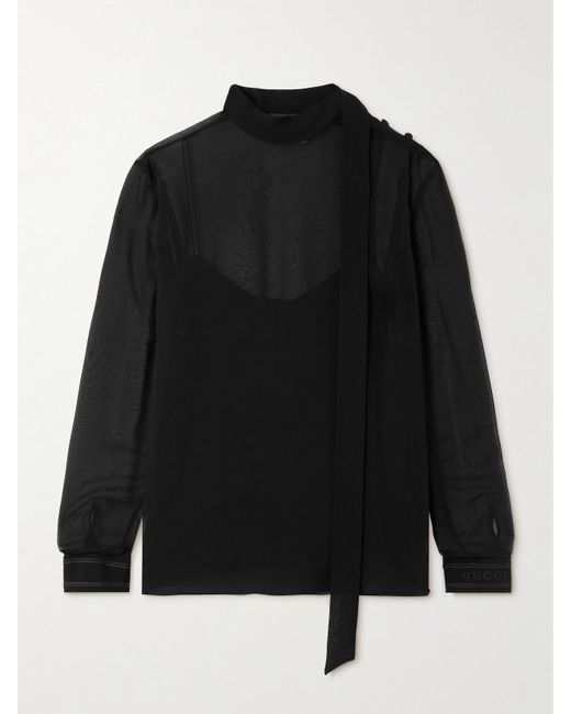 Gucci Black Bluse Aus Seiden-Georgette Mit Verzierung