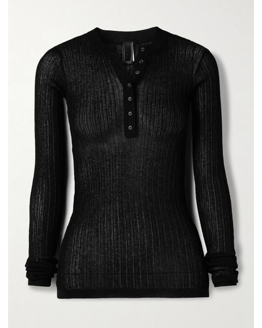 Skims Black Sheer Knit Long Sleeve Henley