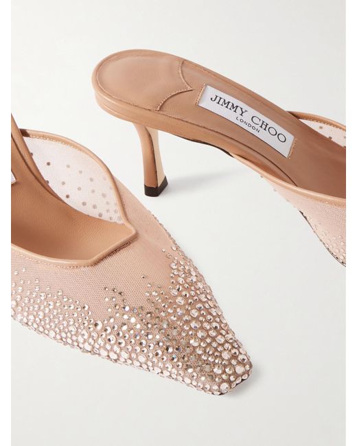 Jimmy Choo Natural Vivi 65 Crystal-Embellished Mesh Mules