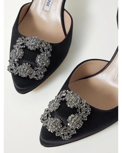 Manolo Blahnik Black Hangisli 70 Embellished Satin Slingback Pumps