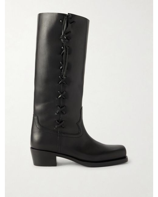 Paris Texas Black Roxanne Lace-Up Leather Knee Boots