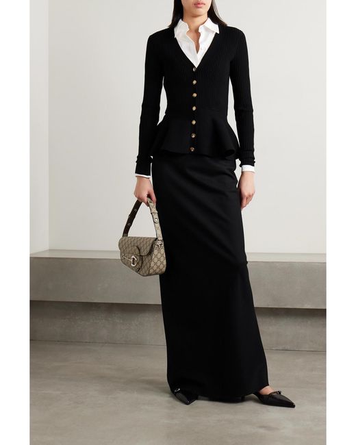 Jason Wu Black Ribbed-Knit Peplum Cardigan