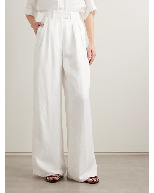 Anine Bing White Lou Pleated Woven Wide-Leg Pants