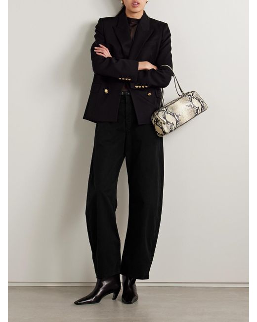 Nili Lotan Black Tribeca Barrel-Hose Aus Gebürstetem Twill Aus Einer Baumwollmischung