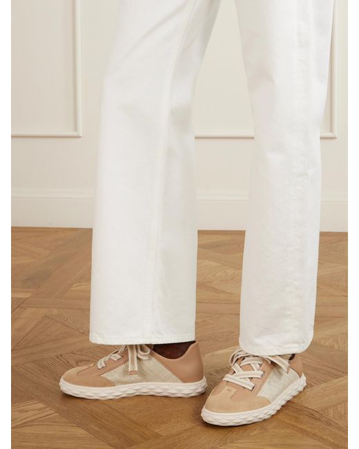 Jimmy Choo Natural Diamond Light Flex Leather And Raffia Lace-Up Sneakers