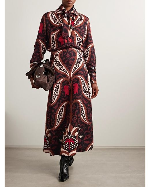 Johanna Ortiz Red Hacia Puerto Tie-Neck Printed Recycled-Twill Shirt
