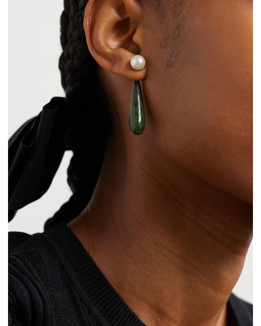 Sophie Buhai Green Small Angelyne, Jade And Pearl Earrings