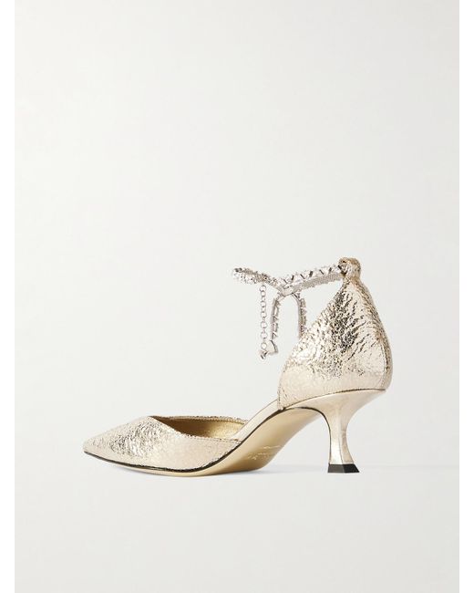Jimmy Choo White Stevie 50 Pumps Aus Strukturiertem Metallic-Leder Mit Kristallen