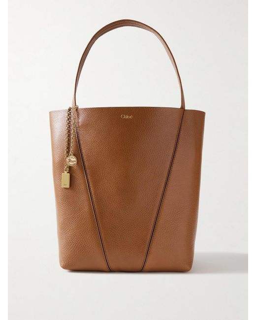 Chloé Brown Spin Embellished Textured-Leather Tote