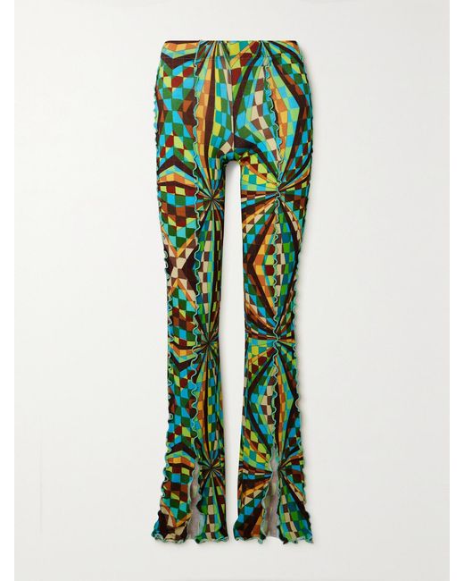 Siedres Green Mult Printed Stretch-Jersey Flared Pants
