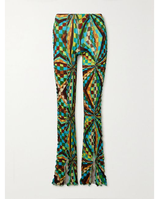 Siedres Green Mult Printed Stretch-Jersey Flared Pants