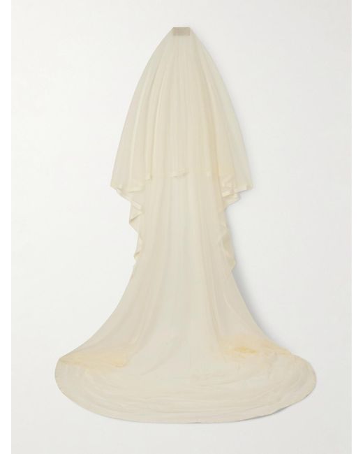 Danielle Frankel Natural Grosgrain-Trimmed Tulle Veil