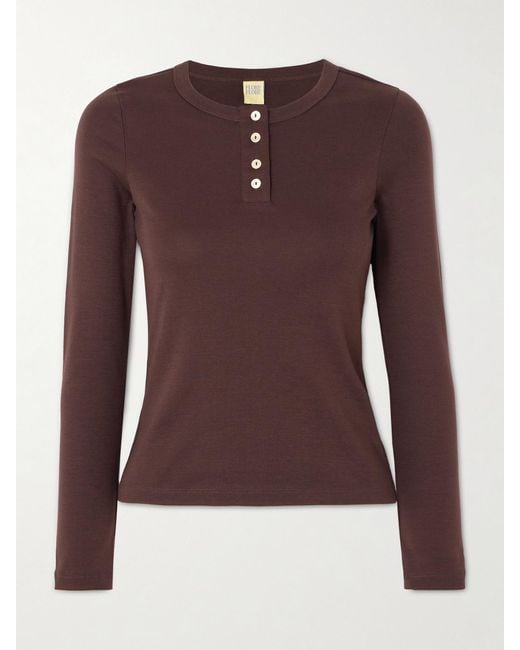 Flore Flore Purple Jess Ribbed Organic Cotton-Jersey Henley Top
