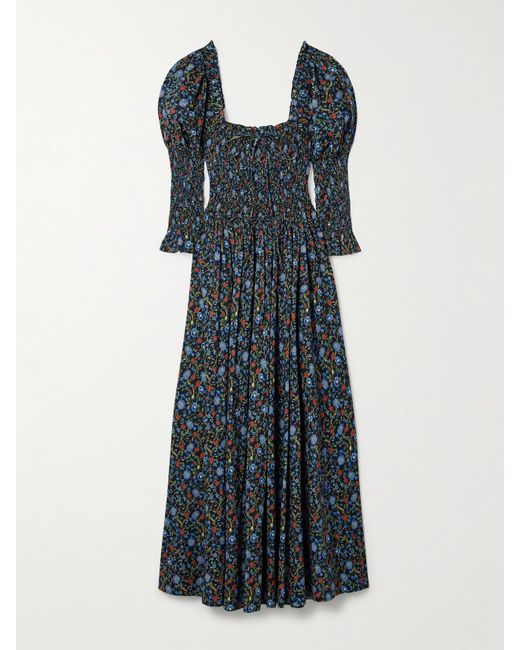 Doen Blue Bijou Midikleid Aus Biobaumwoll-Voile Mit Blumenprint Und Raffungen