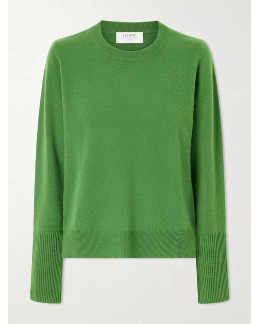 La Ligne Green Solid Lean Lines Cashmere Sweater