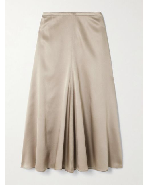 Brunello Cucinelli Natural Gathered Silk-Satin Midi Skirt