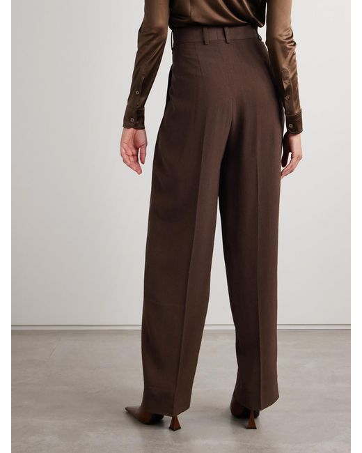Petar Petrov Brown The Founder Pleated Wool-Blend Twill Wide-Leg Pants