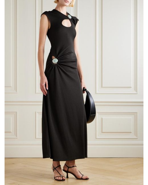 Christopher Esber Black Hollow Cutout Embellished Ribbed Jersey Maxi Dress