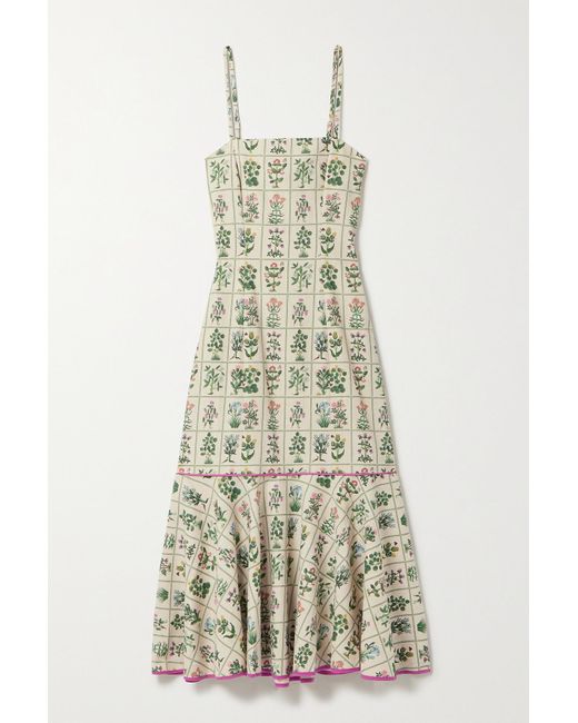 RHODE Paola Floral-print Linen-blend Midi Dress in Green | Lyst
