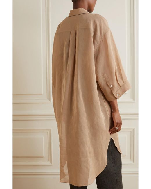 Brunello Cucinelli Natural Bead-Embellished Cotton-Organza Shirt