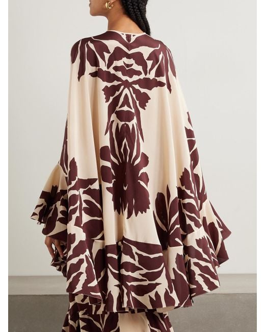 Johanna Ortiz Orange Aromatic Garden Ruffled Printed Silk Crepe De Chine Cape