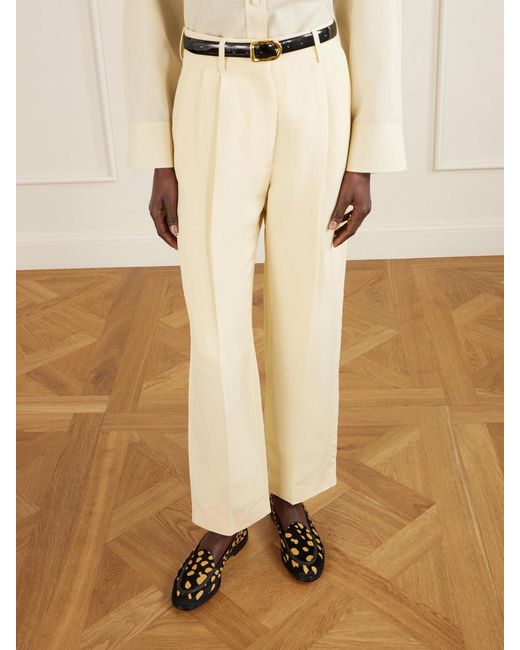 Manolo Blahnik White Maxy Leather-Trimmed Leopard-Print Calf Hair Loafers