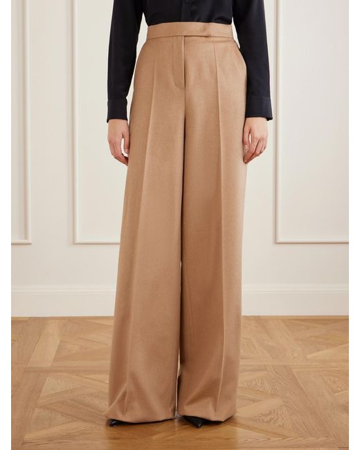 Max Mara Natural Camel Wool Wide-Leg Pants