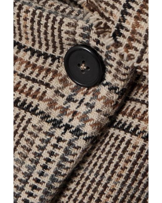 Kassl Natural Distressed Belted Checked Wool-Blend Coat
