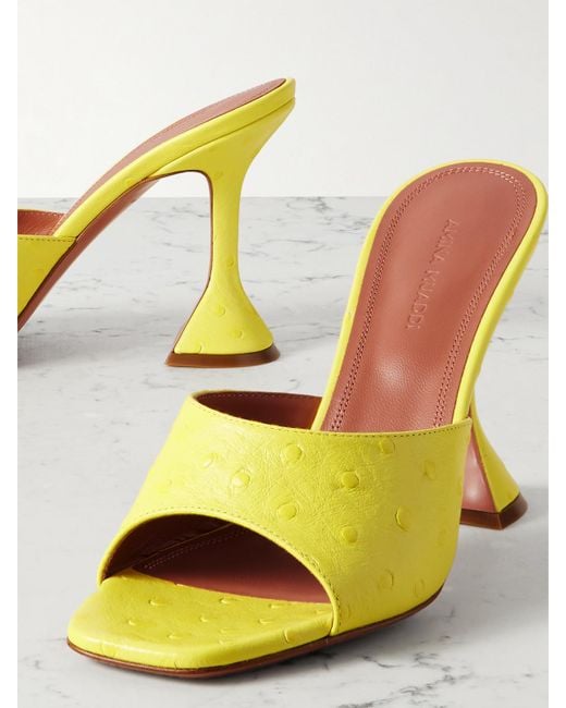 AMINA MUADDI Yellow Lupita Ostrich-Effect Leather Mules