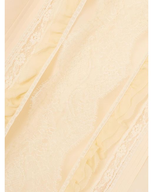 Valentino Garavani Natural Bluse Aus Crêpe De Chine Aus Seide Mit Spitzeneinsätzen, Rüschen Und Biesen