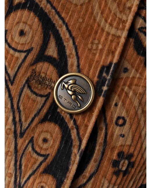 Etro Brown Double-Breasted Paisley-Print Cotton-Blend Corduroy Blazer