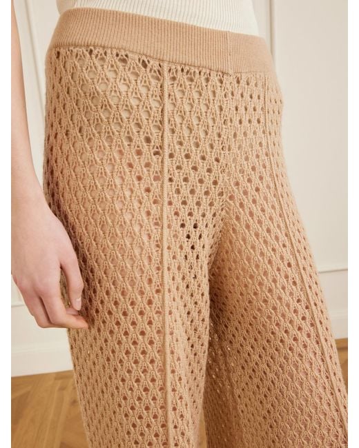 Allude Natural Crochet-Knit Wool And Cashmere-Blend Wide-Leg Pants