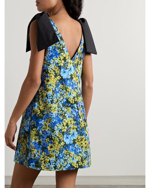 Kika Vargas Blue Frances Bow-Embellished Floral-Print Twill Mini Dress
