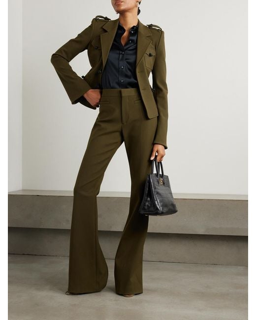 Burberry Green Twill Flared Pants