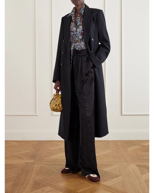 Dries Van Noten Blue Double-Breasted Wool Coat