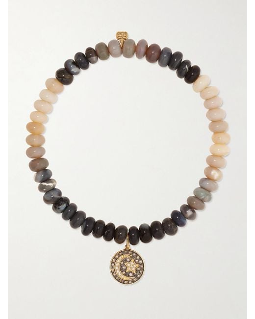 Sydney Evan White Small Moon And Star 14-Karat, Opal And Diamond Bracelet