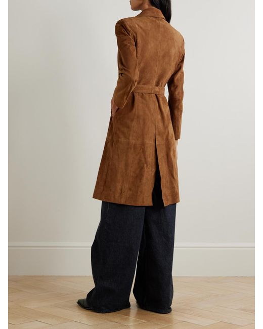 Nour Hammour Brown Vesper Belted Suede Coat