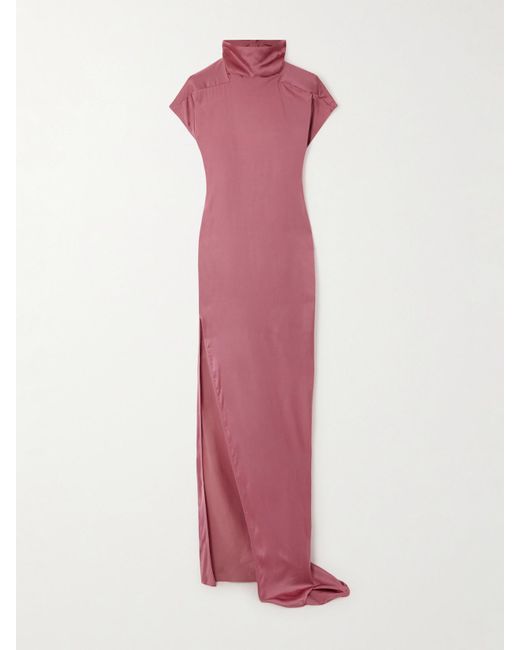 Rick Owens Pink Edfu Turtleneck Charmeuse Maxi Dress