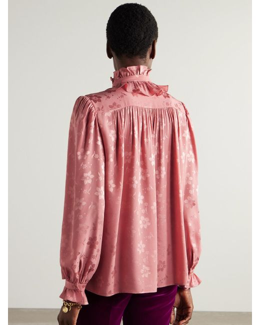 Chemisier En Jacquard De Soie À Col Noué Et À Volants Chloé en coloris Pink